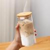 Korean-Style Square Glass Water Cup with Lid – Transparent, Simple, Flat Bottom, Heat-Resistant, Elegant Design for Women