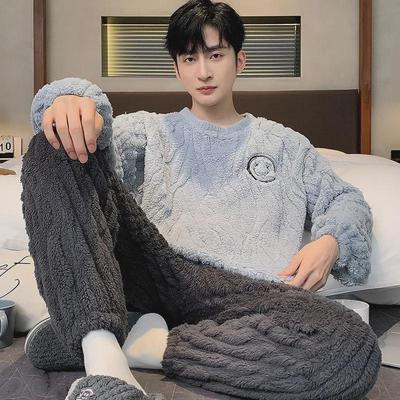 Men's Coral Fleece Pajamas - Thick, Warm Winter Flannel for Teens and High School Students