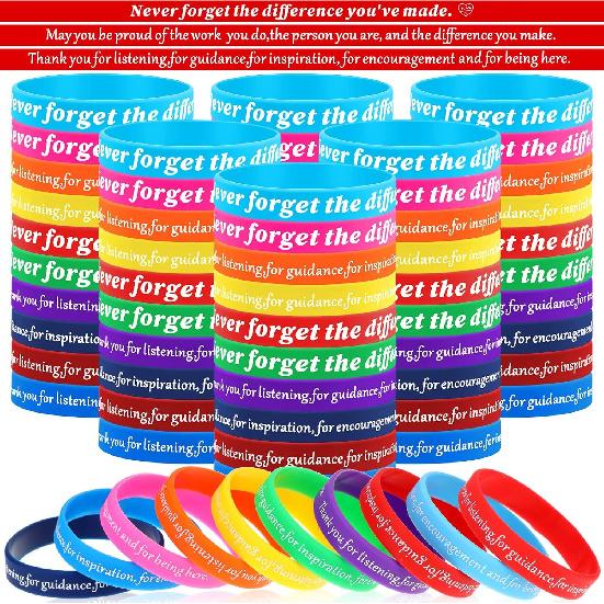 Sasylvia 50 Pcs Employee Appreciation Gifts Silicone Bracelets Motivational Quote Pirational Rubber Wristband Thank You Gift for Coworker Office