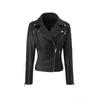 Womens Black Short PU Leather Moto Jacket With Multiple Zippers Streetwear Style 2026