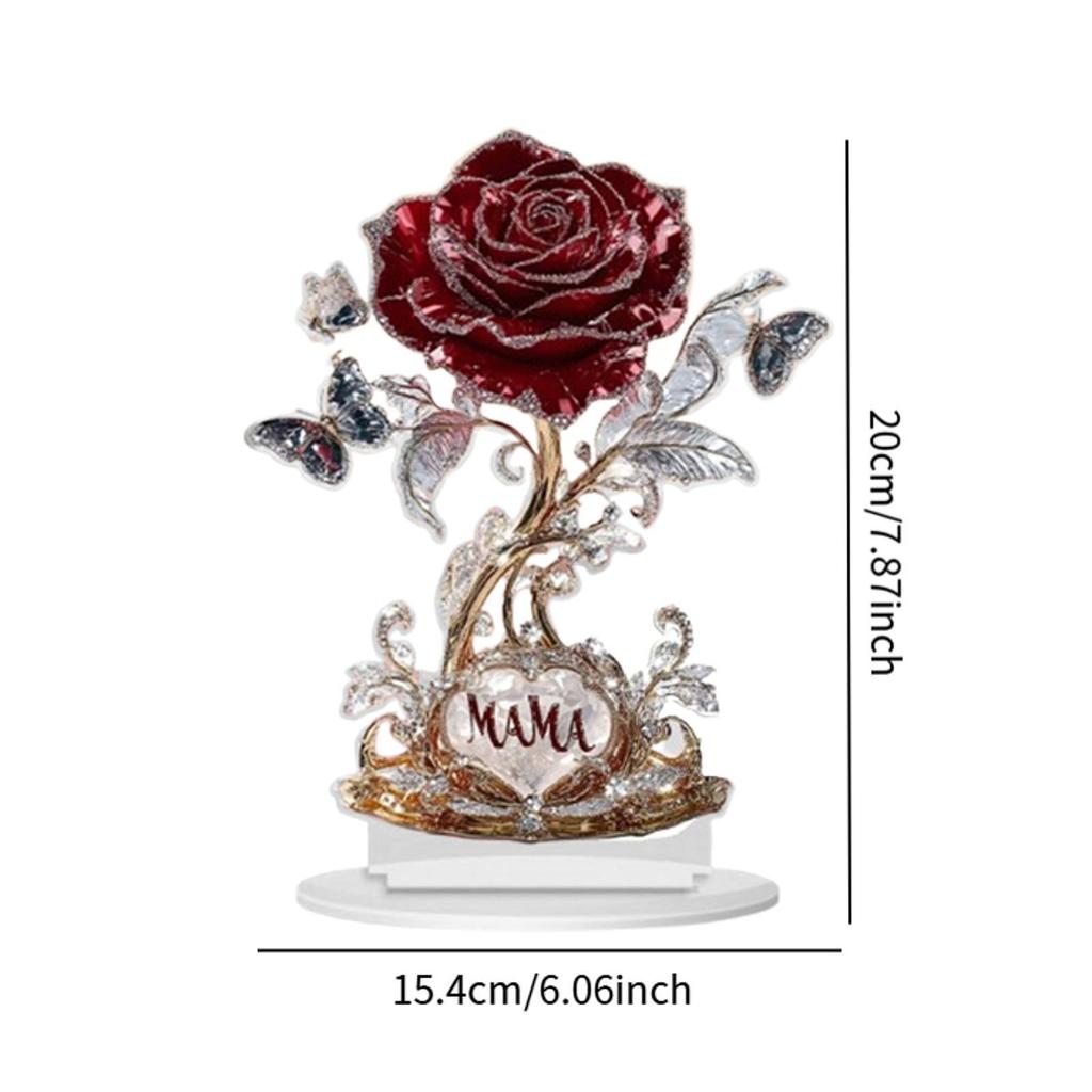 2D Flat Acrylic Sign Rose Flower Gift Artwork Desktop Ornament Birthday Mother's Day Gift for Festival Home Cafe Cabinet Shelf