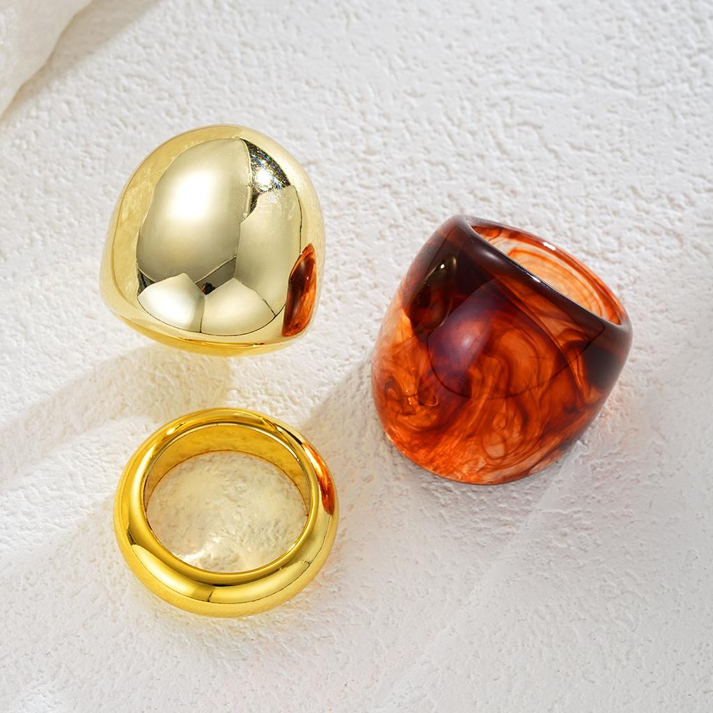 3pcs Geometric Wide Face Resin Opening Rings for Women Men Smooth Round Chunky Metal Joint Rings Set Banquet Jewelry Accessories