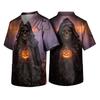 Men's Halloween Print V-Neck Scrub Top with Pockets Short Sleeve