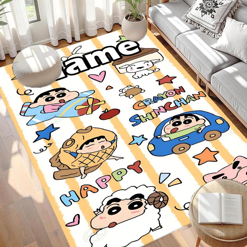 Custom Name Personalized Crayon Shin Print Carpet, Versatile Home Decor Rug, for Playroom, Apartment, Balcony, Entryway, Hallway Gift