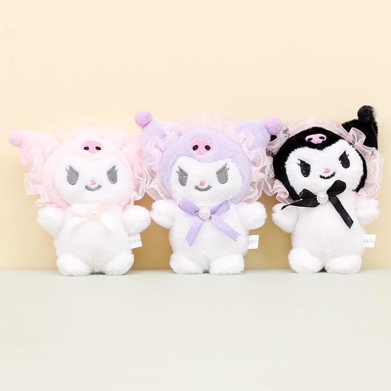Cute Sanrio Kuromi Plush Toy Keychain Adorable Short Plush Stuffed Doll 12cm
