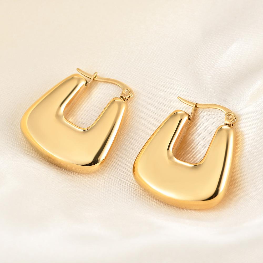 Retro 24MM Stainless Steel 14K Gold Geometric U-Shaped Earrings for Women