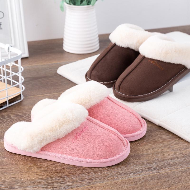 Fashion Plus Size 47 Men Cotton Shoes Cashmere Slipper Blue Furry Warm Home Floor Shoes Couples House Slides Slip On Comfy Bedroom Shoes