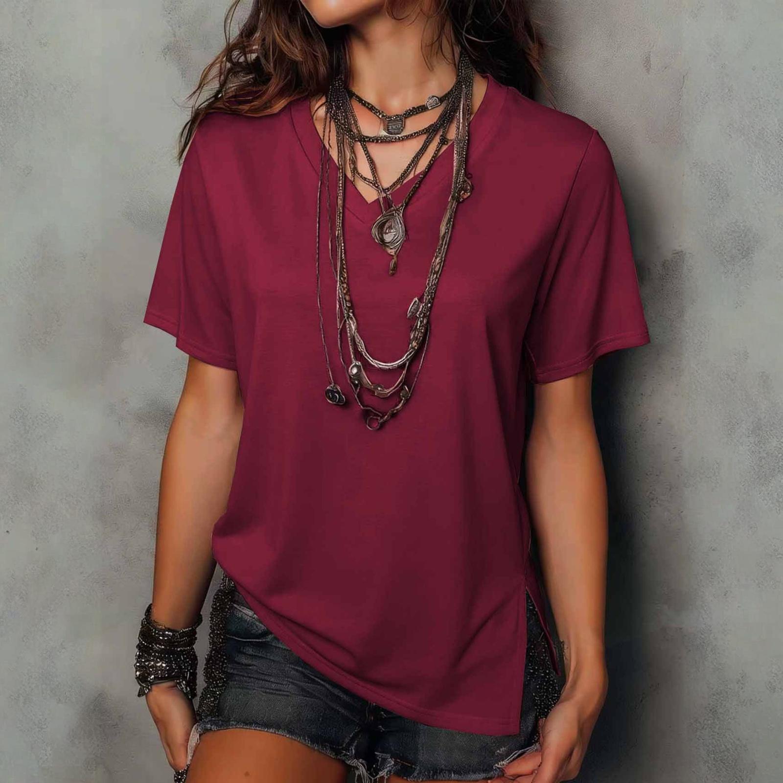 

Womens Spring Tops Casual Short Sleeve Summer Shirts for Women Soft Basic Womens Summer T Shirts Relaxed Fit L винный