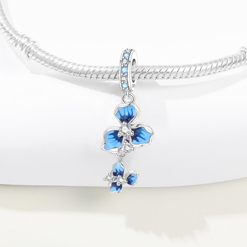 Copper Blue Iris Flower Pendants Original Bracelet Charms Jewelry Party Beads Diy Trendy Gifts