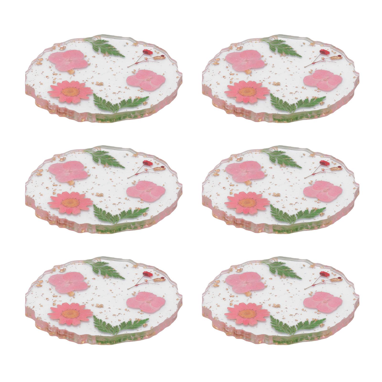 

6Pcs Transparent Coasters Flower Style Cup Pad Reusable Resin Cup Mat Antiscald Nonslip Coaster Set for Bar Kitchens Accessories