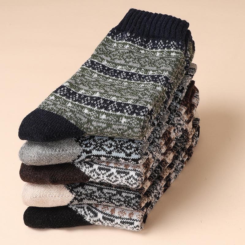 Șosete Groase Retro cu Totem Tribal pentru Bărbați - 5-10 Perechi, Tub Mediu, Călduroase pentru Toamnă/Iarnă.