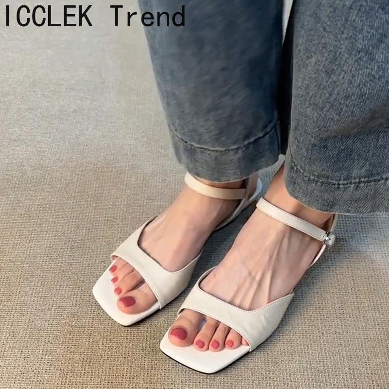 Women's Summer Square Toe Gladiator Sandals Concise Comfort Low Heel Footwear for Ladies