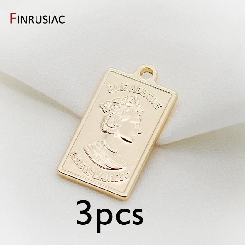 14K Gold Plated Portrait Queen Elizabeth Coin Pendants Delicate Textured Human Face Medallion Pendant Charm For Jewelry Making