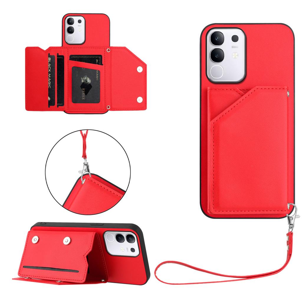 For Vivo T4x 5G/vivo Y300t 5G/vivo iQOO Z10x 5G/vivo Y29 4G Case Card Holder Kickstand Skin-Touch Phone Cover with Wrist Strap