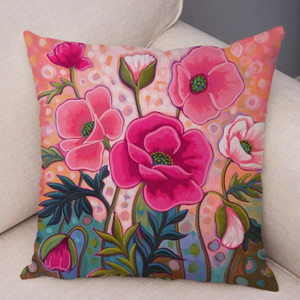 Nordic Watercolor Flower Pillowcase Soft Plush Decor Cartoon Floral Plant Cushion Cover for Sofa Home Children Room Pillow Case