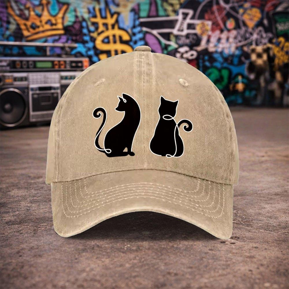 Pc Unisex Black Cat Line Art Vintage Washed Baseball Cap Unisexs Trendy Hat Versatile Duckbill Cap Fun Print A Unique Bir