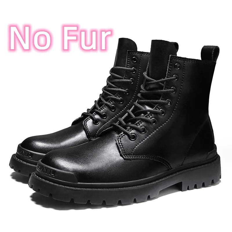 Fashion Lace-Up Men Winter Plush Snow Boots 2024 New All-match Male Boots Outdoor Men's Low Top Basic Shoes Leather Motorcycle Boots