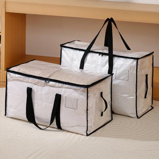 Velká úložná taška na quilt Průhledný úložný box s víkem Zesílená ucha Vodotěsný Skládací Stěhovací úložné tašky Tašky pro balení oblečení Lůžkovin