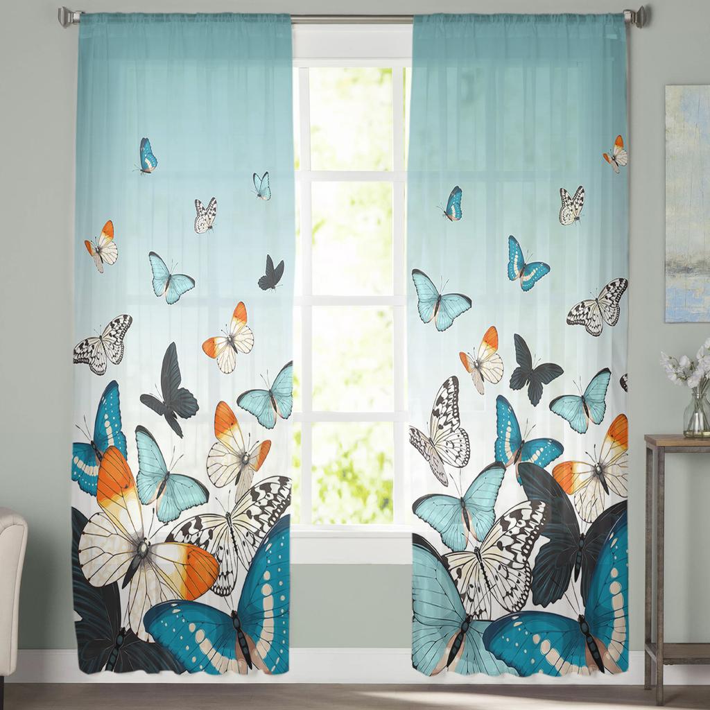 Duszpasterska motylkowa kaczka wodna zielona gradientowa przezroczyste zasłony sypialnia salon woalowe zasłony okienne tiulowe zasłony dziecięce pokój