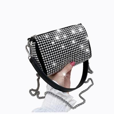 Bolso pequeño con diamantes, bolso de mano para mujer, bolso de hombro brillante de lujo, bolso cruzado de fiesta para mujer, bolso de mensajero con cadenas de moda, bolso elegante para axila