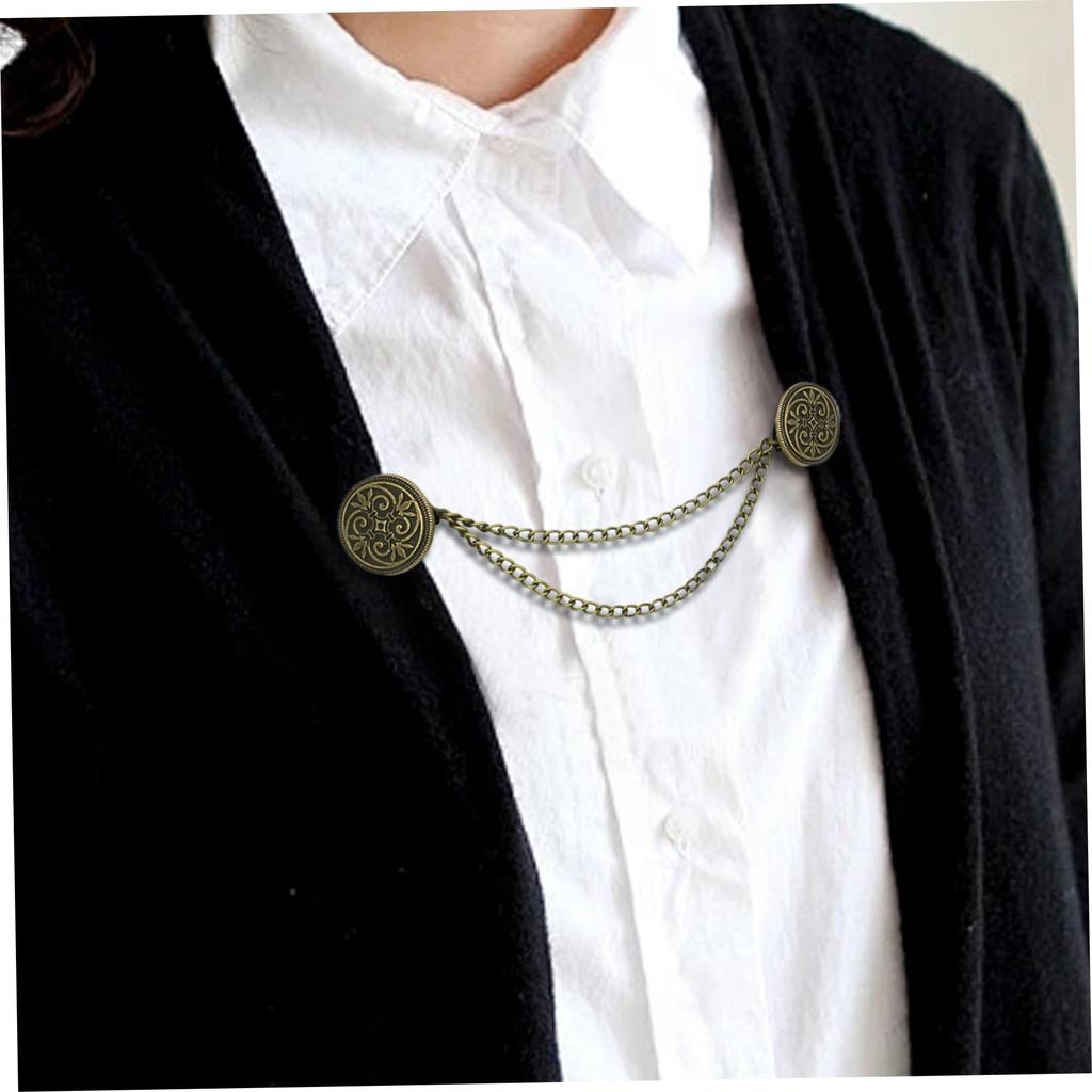 Vintage Sweater Clips - Elegant Anti-Leakage Cardigan Clasps, Retro Scarf Brooch Pins Cardigan Clip with Chains