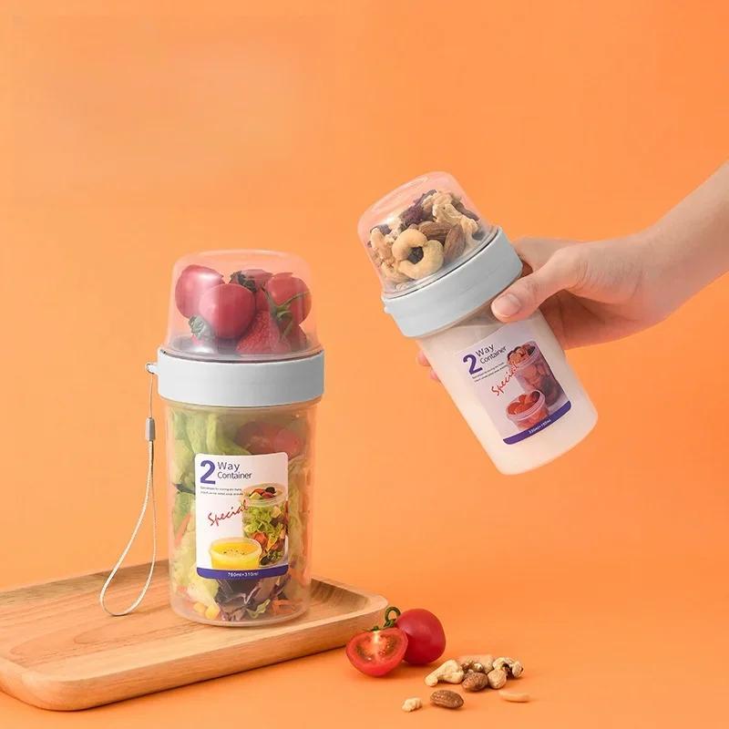 Breakfast Oatmeal Cereal Nut Yogurt Salad Cup Seal Container Set with Fork Sauce Cup Lid Bento Tuppers Food Taper Bowl Lunch Box