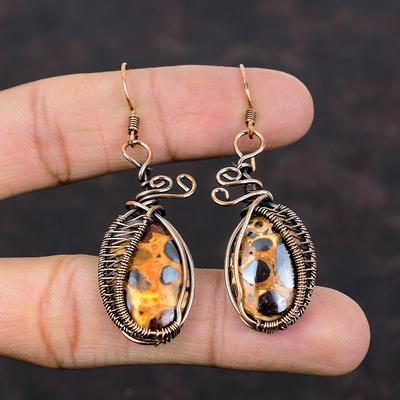 Boucles d'oreilles en bauxite Boucles d'oreilles enveloppées de fil de cuivre Bijoux en bauxite Boucles d'oreilles faites main Bijoux en fil de cuivre Boucles d'oreilles en pierre gemme véritable Cadeau d'anniversaire