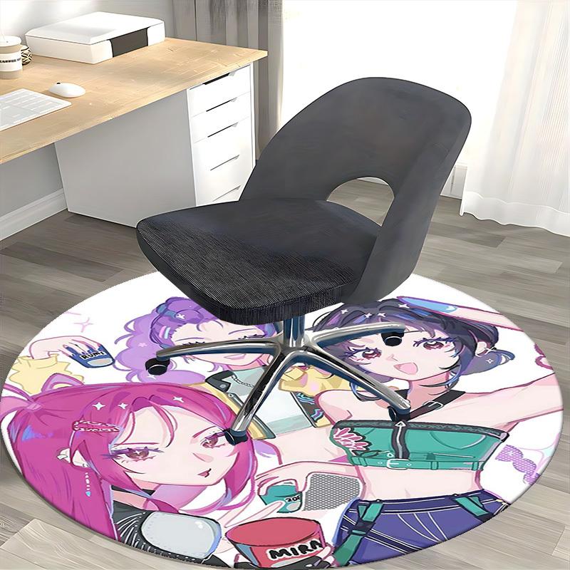 1pc Anime Design Round Carpet with "MIRA" Print - Office Chair Mat, Non-Slip Rug for Home Decor, Seasonal Gift, Suitable for Office, Living Room