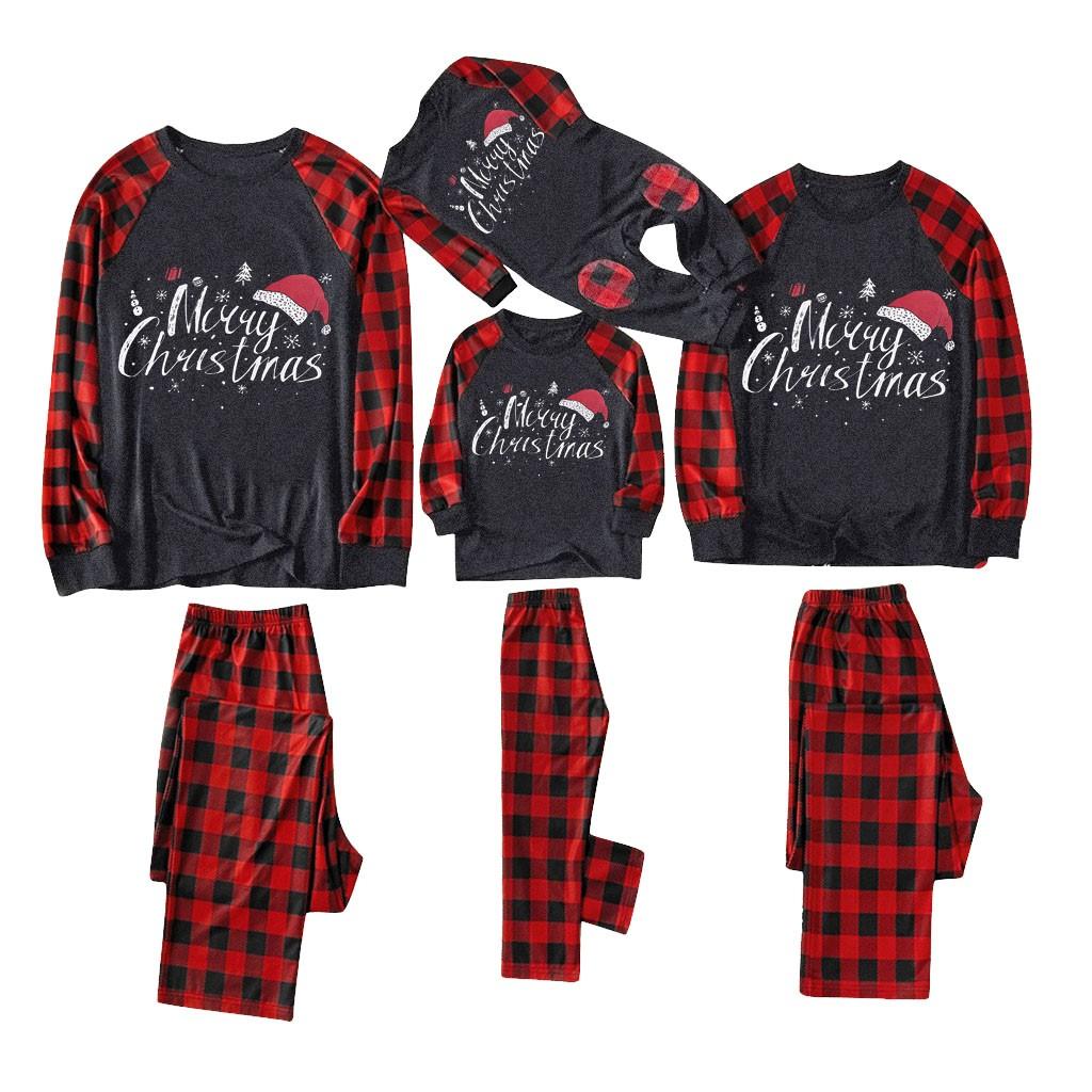 Christmas Man  Letter Plaid Print Top Blouse+Pants Family Clothes Pajamas
