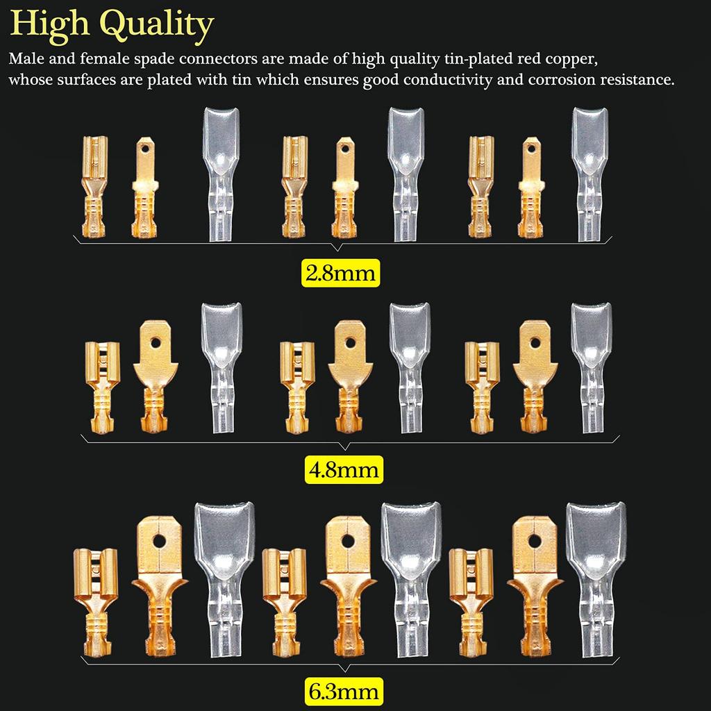 Cold Pressed 450Pcs 2.8/4.8/6.3mm Insulated Male Female Wire Connector Electrical Crimp Terminals Termin Spade Assorted Kit Box