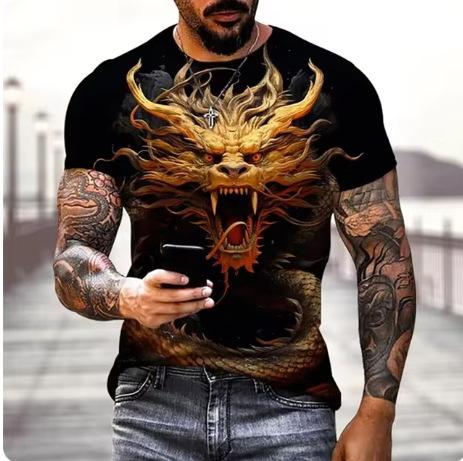 Dragon 3D printed T-shirt men's and women's casual fashion streetwear oversized short-sleeved T-shirt Harajuku children