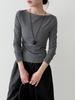 Lu Xi Retro High-Intellect Boat Neck Slim Fit Long Sleeve Top for Women - Autumn Edition