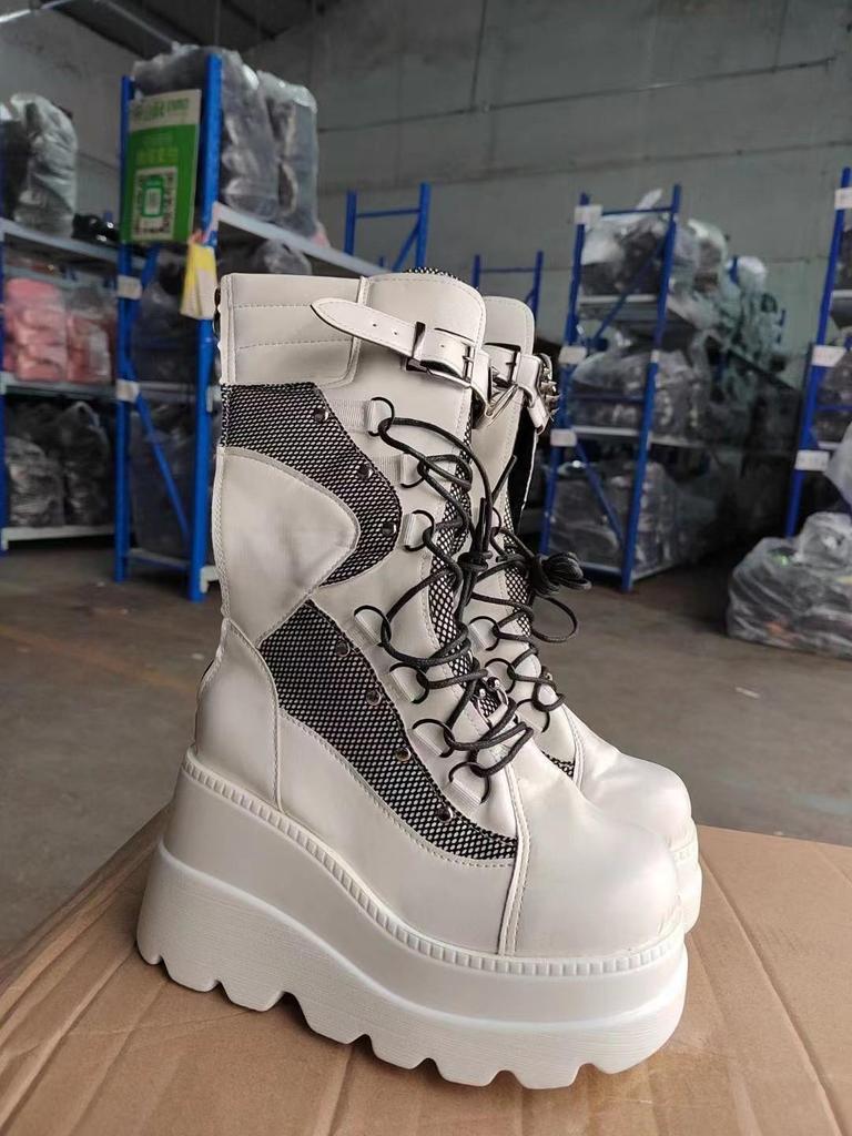 Women's Plus Size Punk Style Mid-Calf Wedge Heel Boots - 2022 Thick Sole Martin Boots