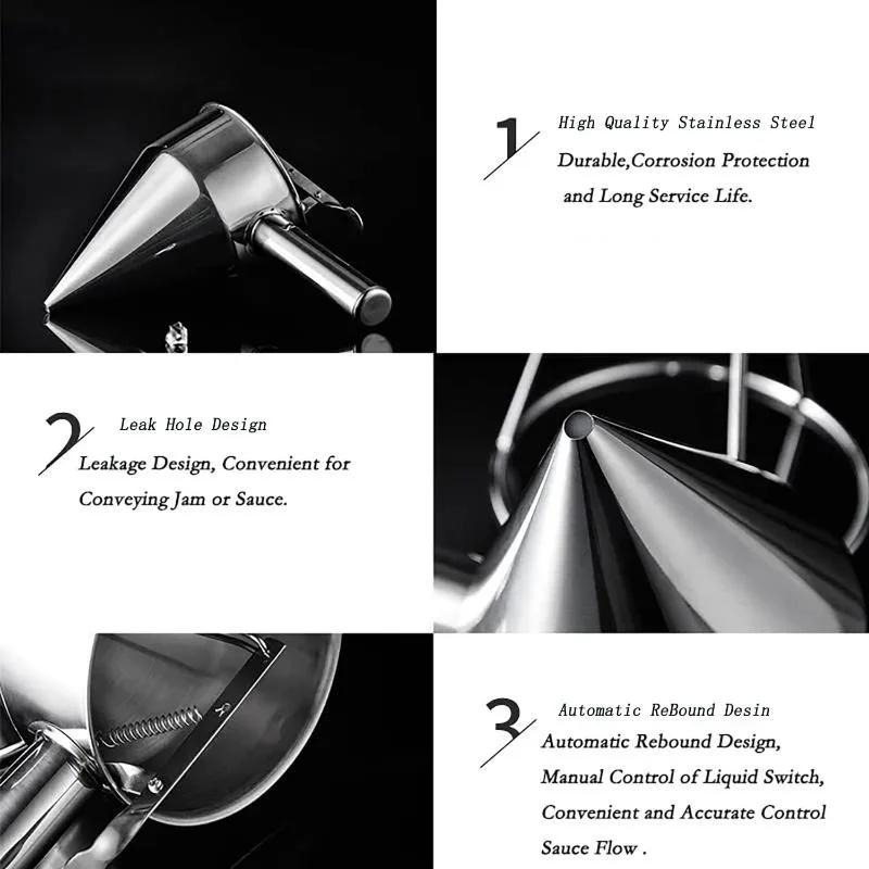 Stainless Steel Pancake Batter Dispenser Funnel Cake Dispenser with Stand,Baking Tool for Cupcake Waffles Muffin Mix Crepes Cake