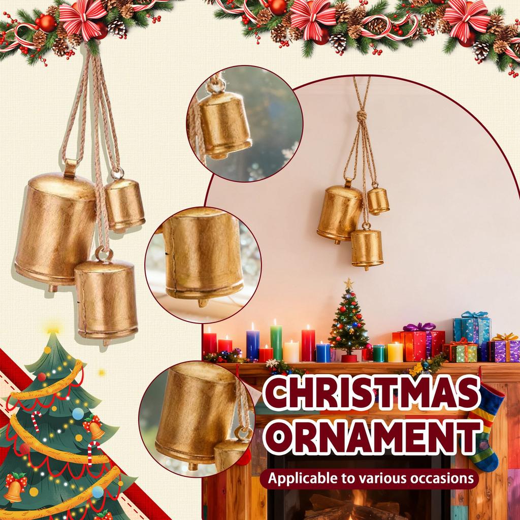 Christmas Ornaments Set Of 3 Christmas Bell Brass Cow Shabby Style Rustic Metal Hanging Giant Cow Bells Decor Christmas Gifts