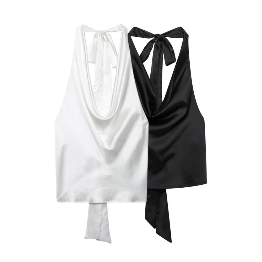 

2025 Spring/Summer Women s Sexy Halterneck Backless Short-Sleeved Top Medium білий