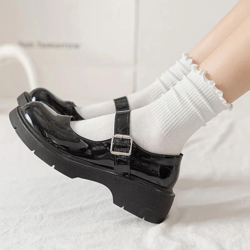 5/10/20 Pairs Mix Color Socks Fashion Women Ruffle Frilly Socks Novelty Funny Ankle Socks Cute Solid Cotton Breathable Sock
