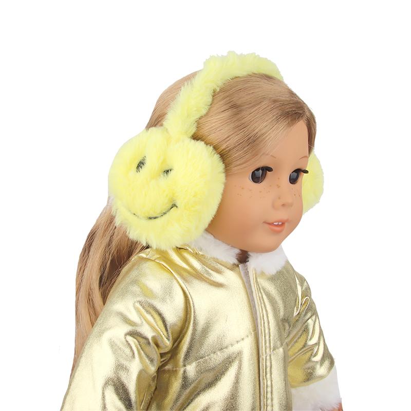 Cute Doll Accessories 18Inch American Doll Hanging Ear Covering Yellow Cartoon Smile Face Winter Clothes For 43cm New Born Doll