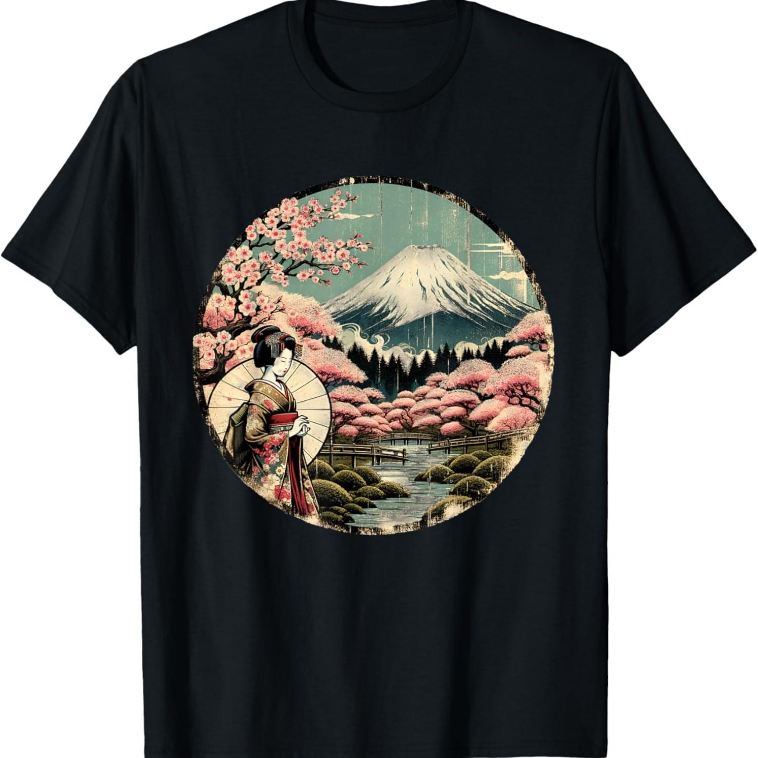 Geisha Sakura Garden Mount Fuji Cherry Blossom T-Shirt(1) S чёрный
