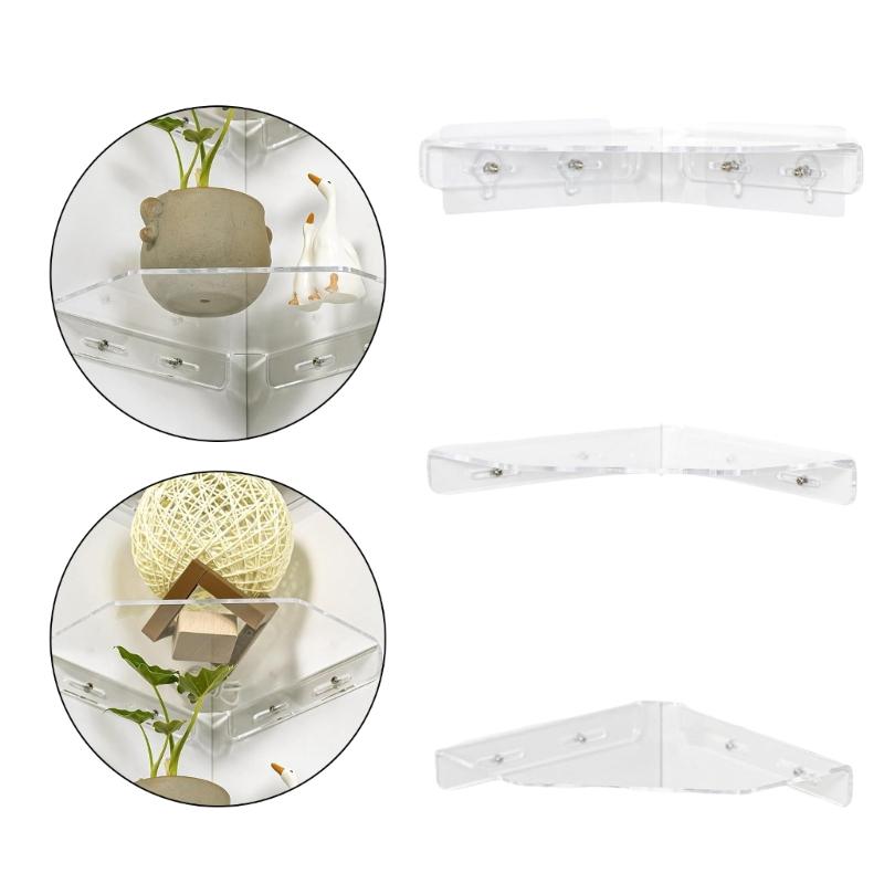 3 Piece Set Wall Mounted Acrylic Shelves Damage Frees Floating Storage Solution Contemporary Corner Shelf