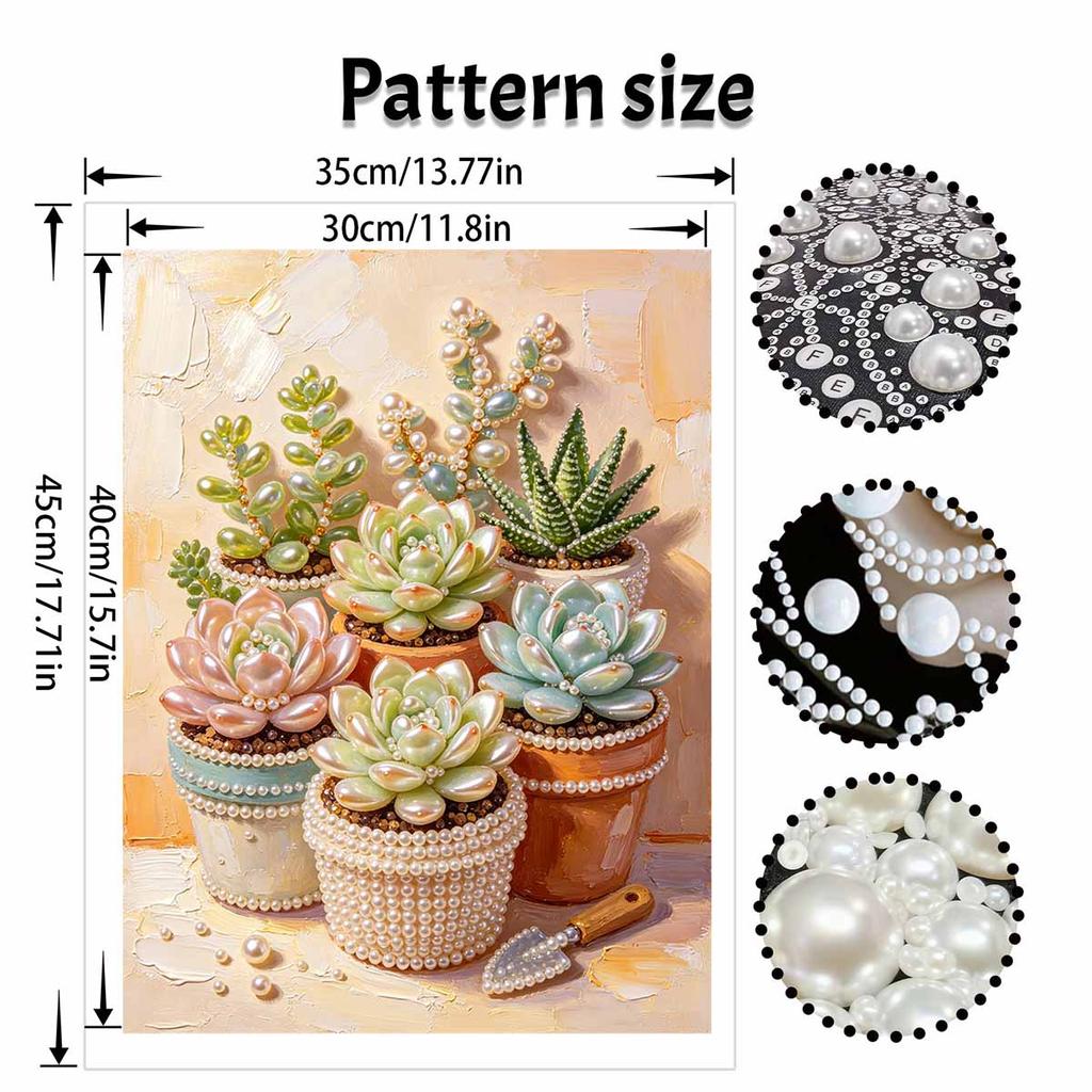 DIY Pearl Painting Canvas Succulents Design Shiny 3D Bead Art Kit Creative Leisure Craft for Living Room Wall Decor