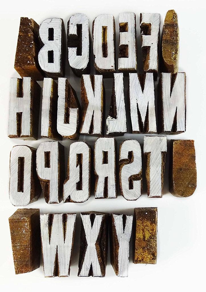 Hand Carved Alphabet Text Stamp Printing Block Wooden Textile Stamp Block