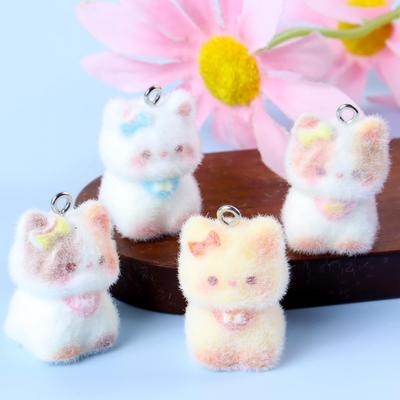 3D Cute Kitten Flocking Pendant: DIY Keychain, Phone Charm & Bag Accessory
