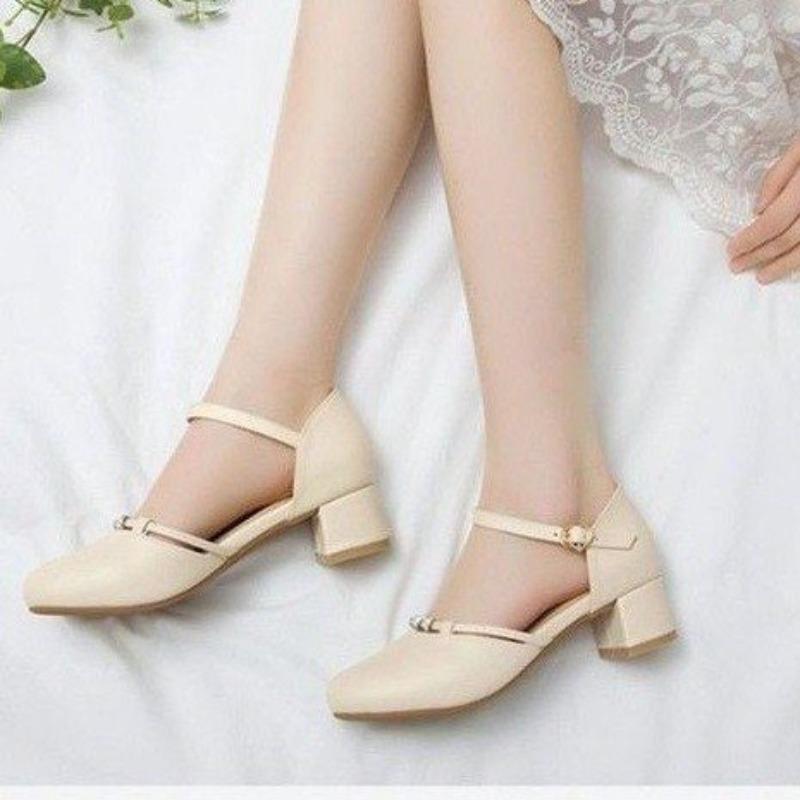 New Style Flip-flops, Versatile, Adjustable Strap, Round Toe, Thick Heel, High Heels, Women's Shoes