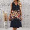 Plus Size V Neck Sleeveless Green Bamboo Valley Brook Print For Elegant Summer Daily Outfit