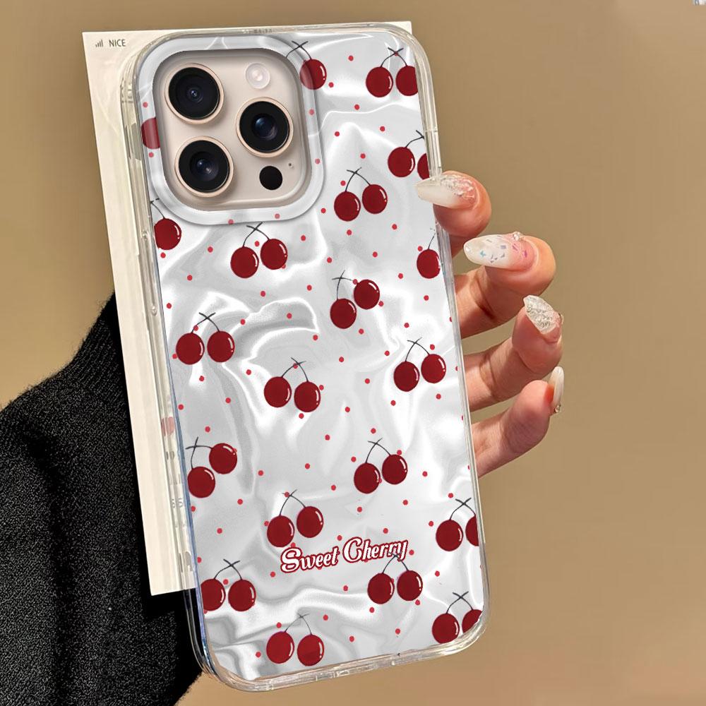 Summer Cherry Fruit Women Water Texture Phone Case for Iphone 16 15 14 7 8 Plus 13 11 12 Pro Max X XS XR SE 2022 2020 16e Cover
