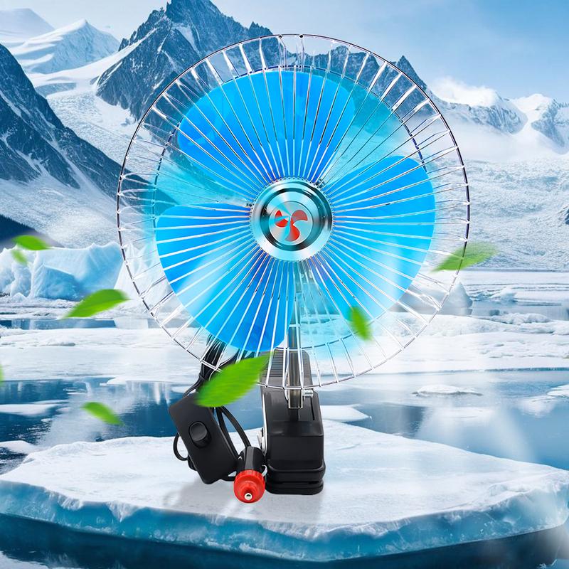 12/24V Portable Car Cooling Fan Metal Guard Vehicle Air Cooler Rotation Electric Auto Fan Adjustable Clip-On Car Fan