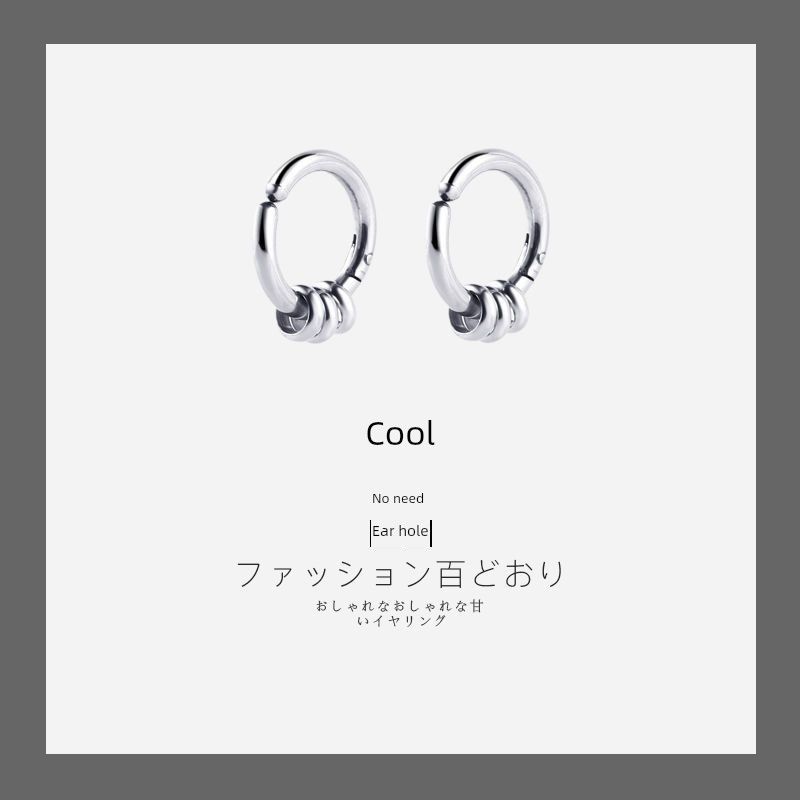 

Ear Clip Cool Dark Series Ear Clip Women s Cool Personality Earrings Men Trendy Hip Hop Non-Piercing Earrings Cold Style Punk K-style 3 thick ring silver pair