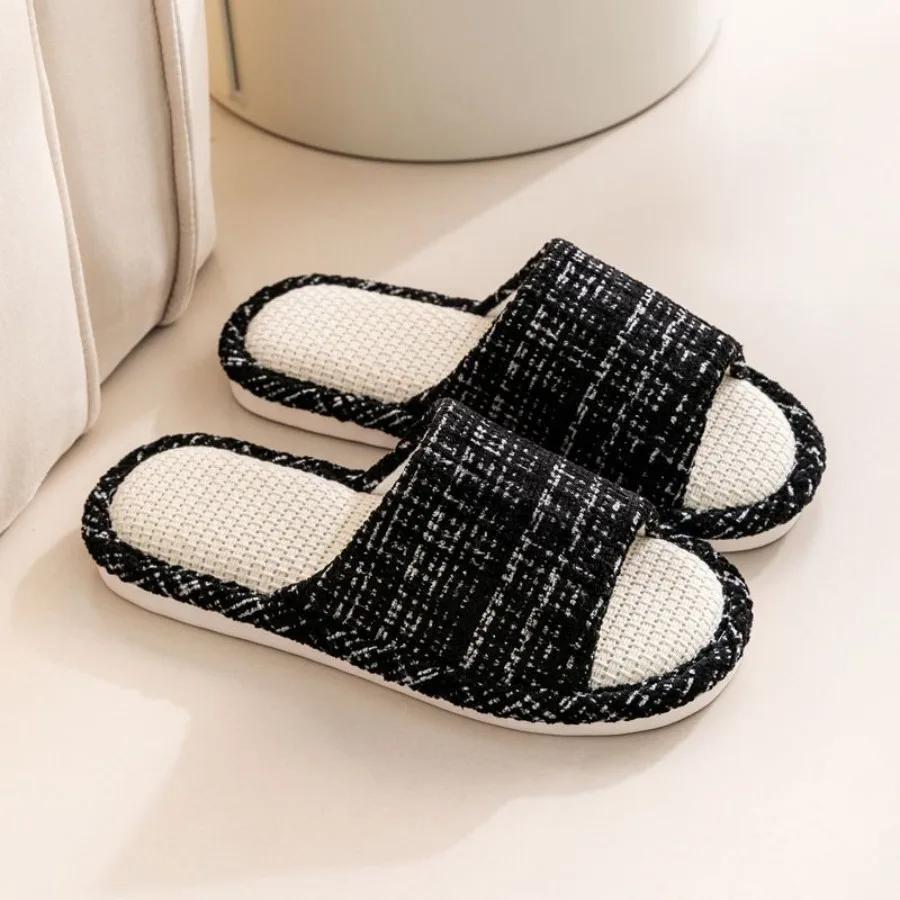Fashion Linen Slippers For Men's Home Indoor Soft Soled Quiet And Non Slip All Season Household Cotton And Linen Slippers