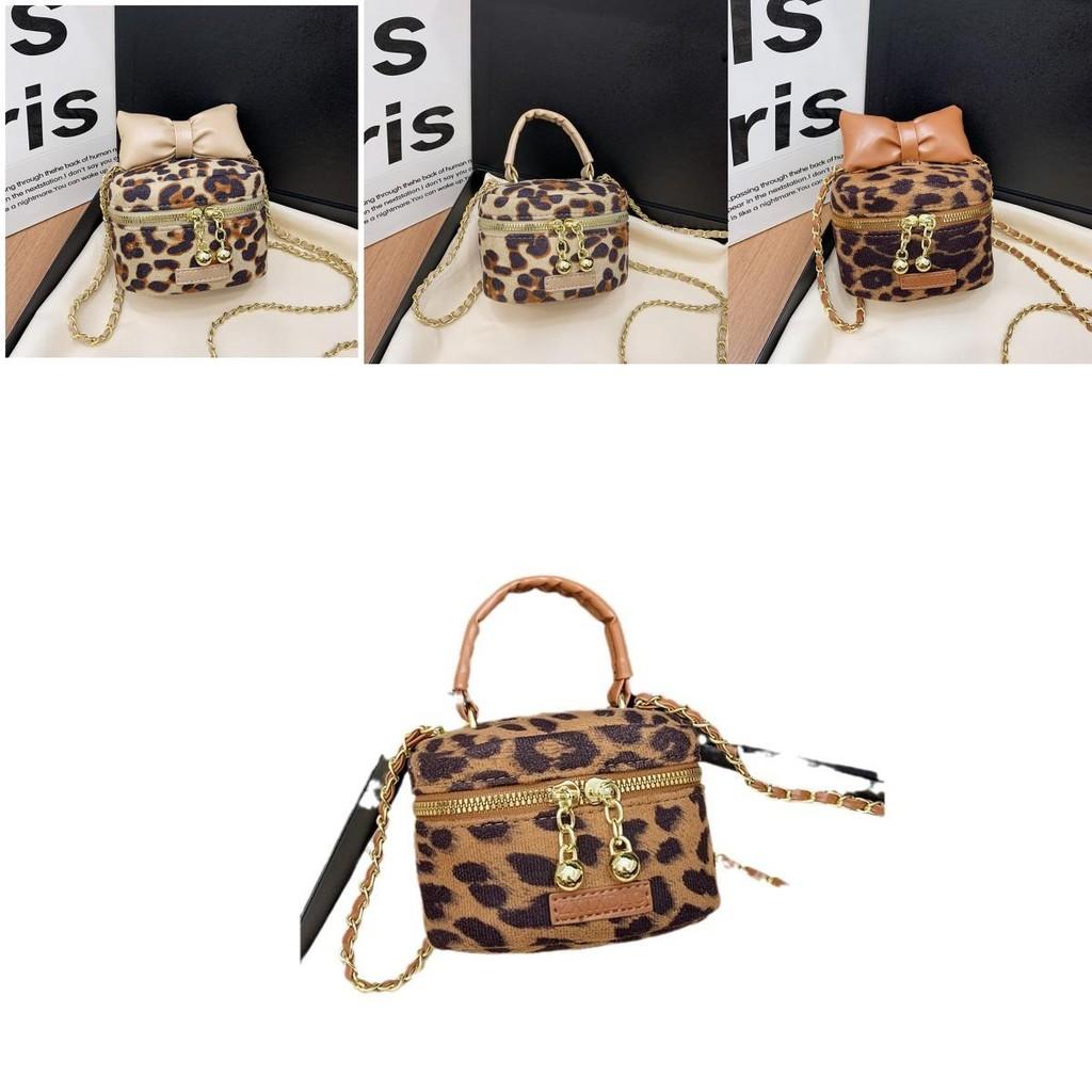 Trendy Leopard Print Stylish Crossbody Bag For Kids With Chic Bow Design